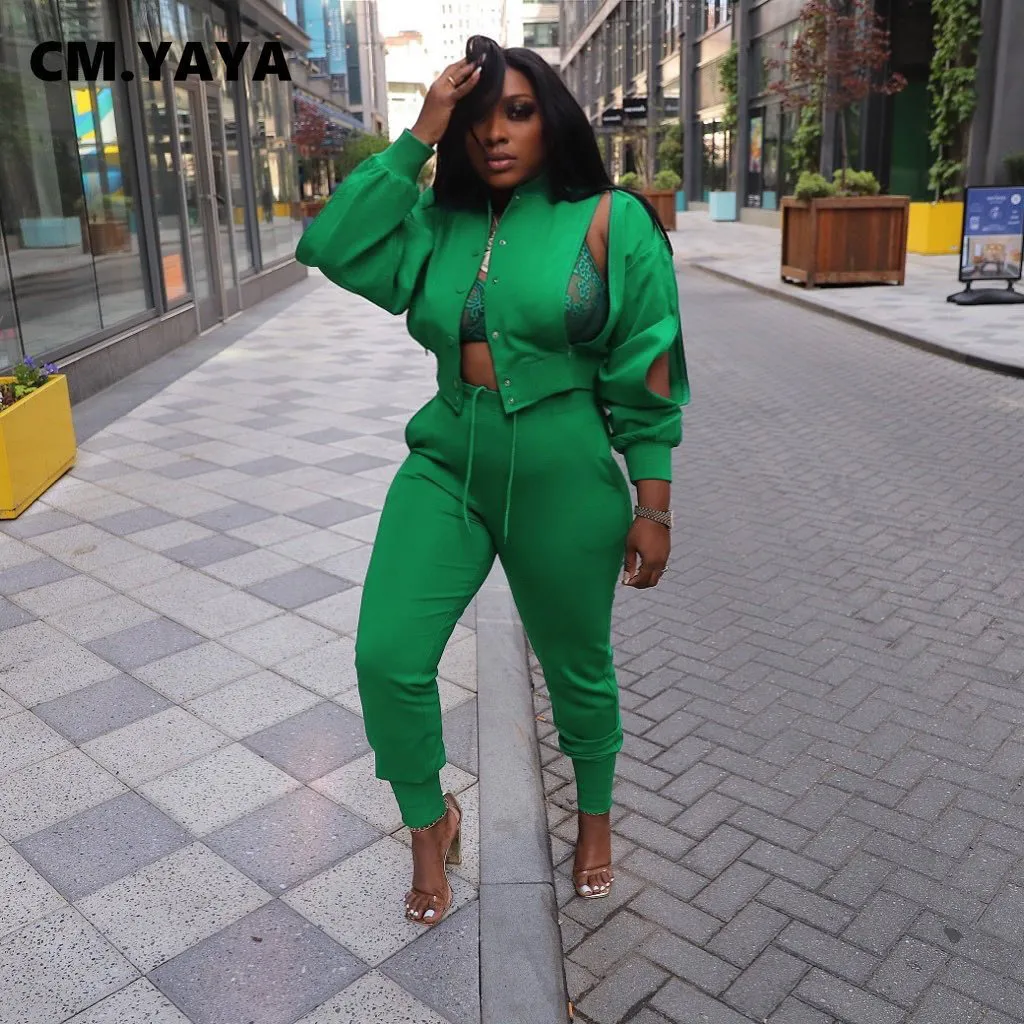 Womens Two Piece Pants CM.YAYAYA Fashion Womens Set Long Sleeve Cut Shirt  Ski Shirt And Straight Pants Set Chic Two Set Set Athletic Wear Set 230711  From Powerstore02, $23.97