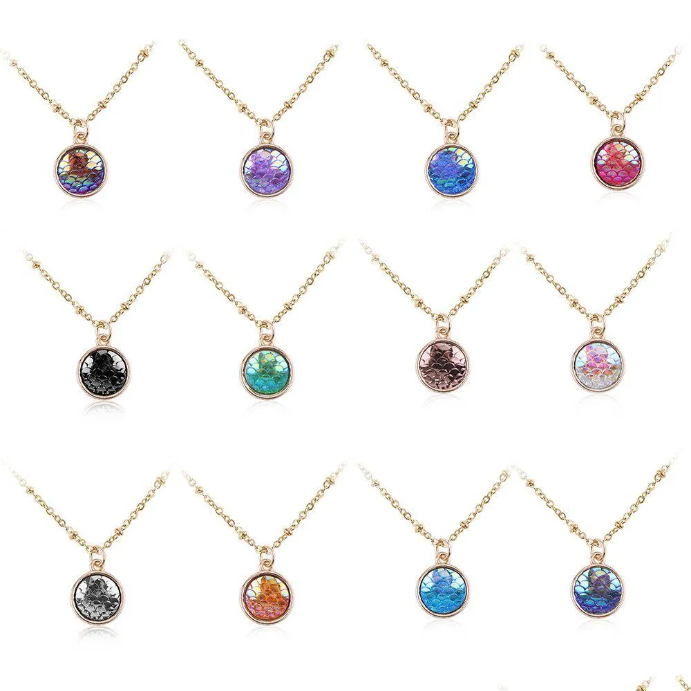 Colliers pendants Fashion Drusy Druzy Collier 12 mm Scale de sirène Gold Fish Rainbow Piseins For Women Dame Drop Livilt Jewe DHA6S