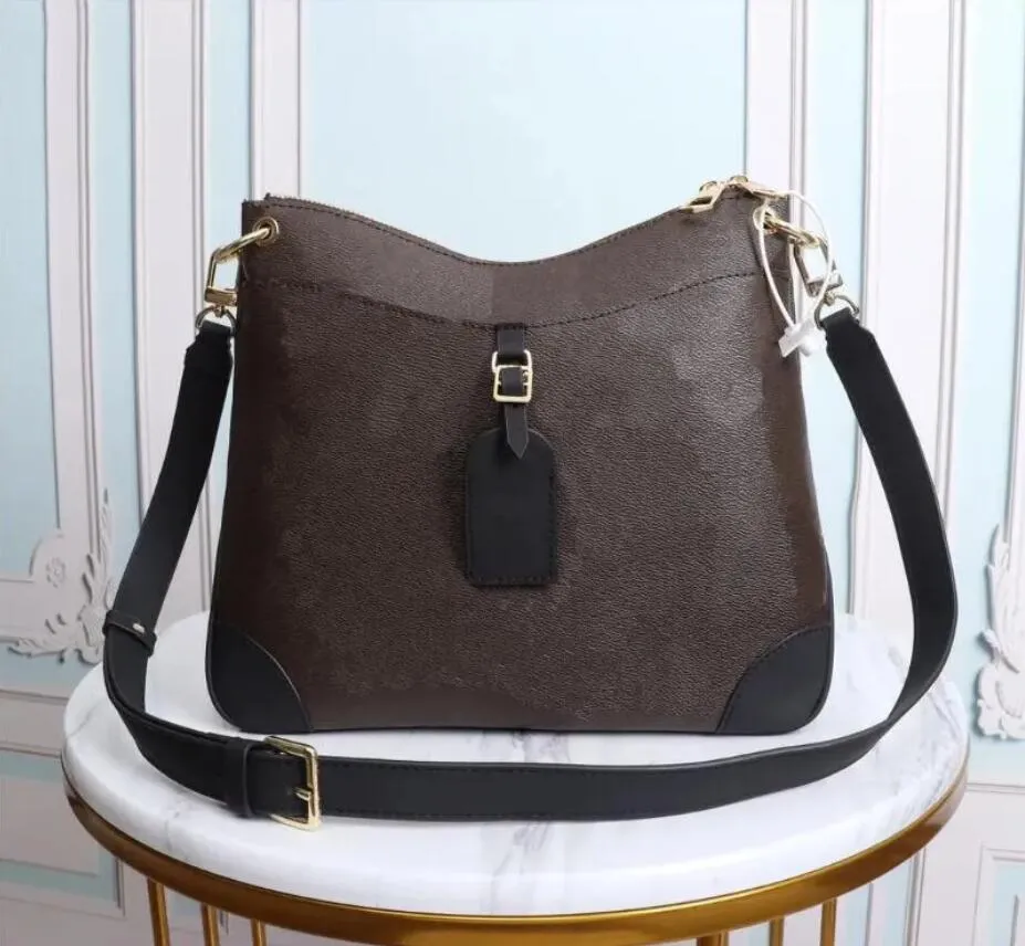 High quality classic womens Odeon MM Casual Shoulder bags Canvas inside REAL Leather brown Flower ladys Crossbody totes 45355