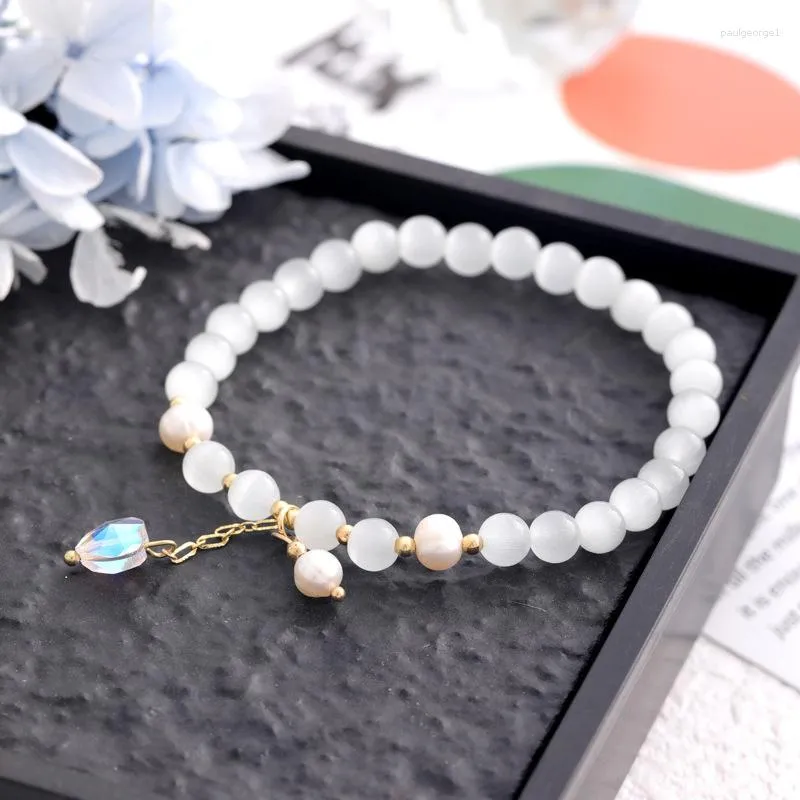 Strand Light Luxury Korean Moonlight Stone Pearl Bracelet Small And High Grade Love Pendant Hstring Versatile