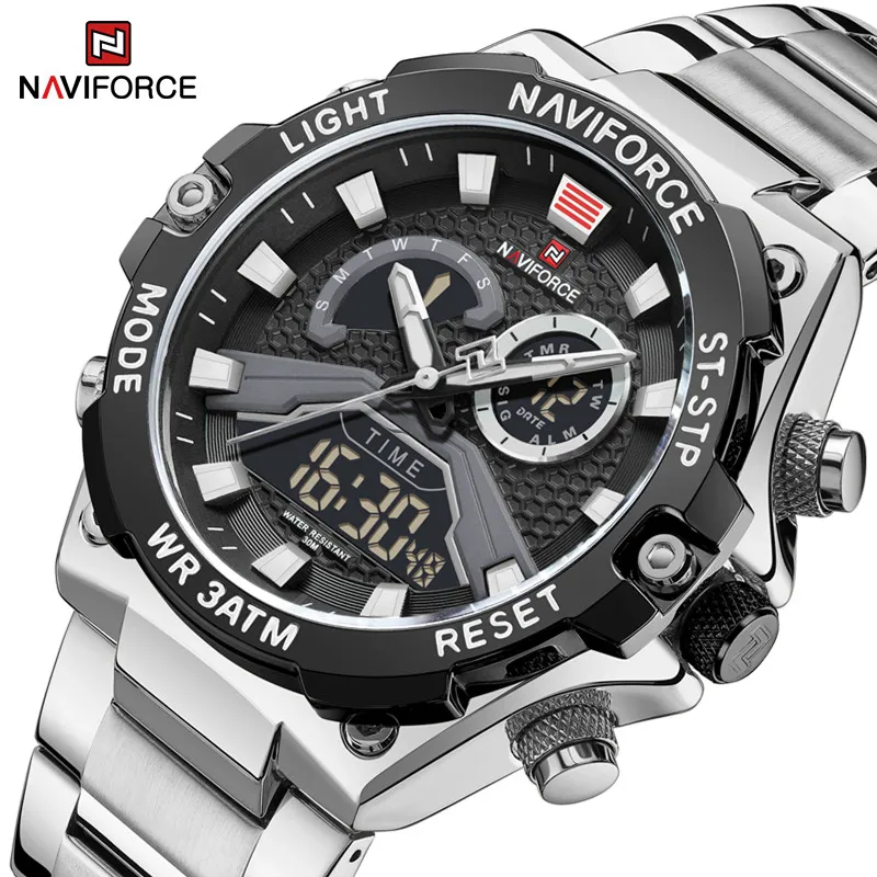 NAVIFORCE Original Men's Watches Luxury Quartz Fashion Sport Stainless Steel Strap Wrist Watch Waterproof Clock Male Gift