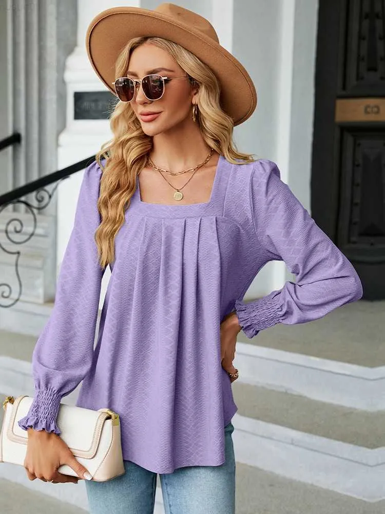 Kadınlar bluz gömlekleri 2023 Sonbaharda zarif bluzlar Kadınlar Moda Meydanı Yakası Uzun Kollu Ofis İş Leydi Gömlek Sokak Giyim Sokak Artı Boyut Üstleri L230712