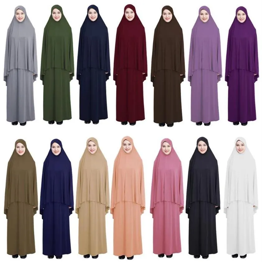 Kvinnor Bön Kläder Set Muslim Abaya Jilbab Lång Klänning Arab Hijab Scarf Islamisk Ramadan Overhead Heltäckande Gudstjänst Middl215M