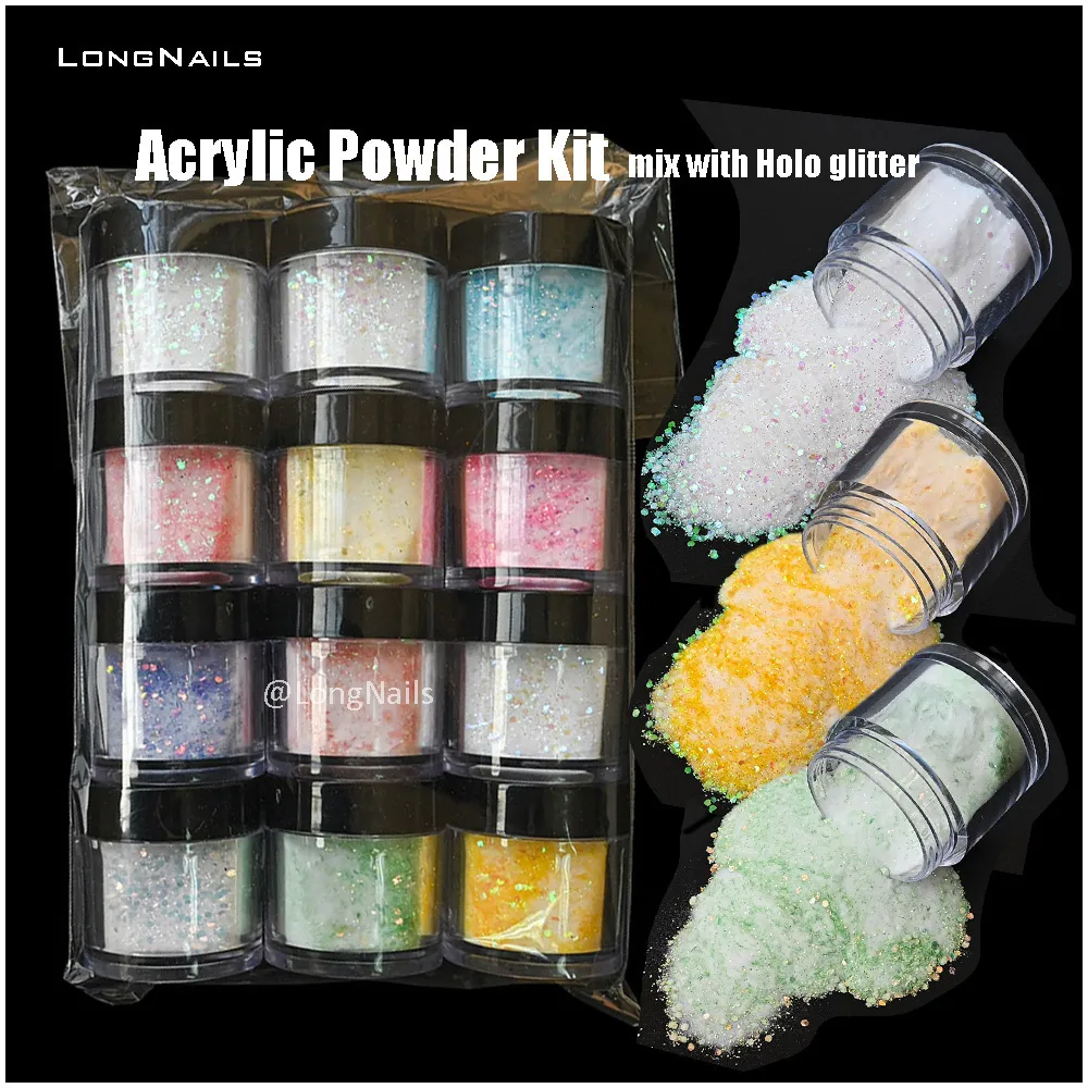 Akrylpulver Vätskor 12st 10ml escent Glitter Blandat Klart Pulver Doppning Starry Fantasy Monomer Nail Arts Holographic Acrylics Kit FA59 230712