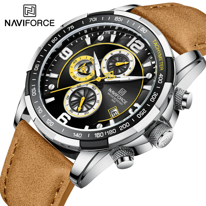 NAVIFORCE Luxury Fashion Quartz Watch Herr Militärt äkta band Sportarmbandsur Vattentät Herrklocka Relogio Masculino 2022