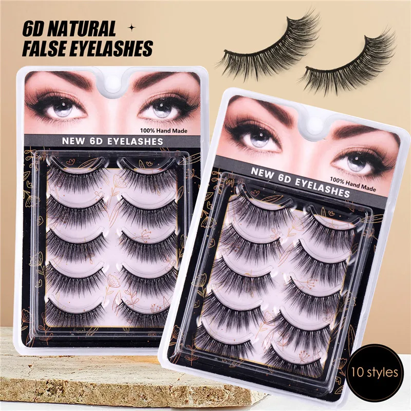 5Pairs 6d Natural Faux Mink Eyelashes Seamless Band False Lashes Wispy Crisscross Lash Extensions Soft Reusable Cruelty Free