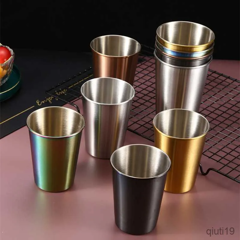 Mugs Stainless Steel Metal Beer Mugs Home Office Single Layer Cold Drinks Coffee Tumbler Tea Water Cup Camping Tableware Bar Utensils R230712