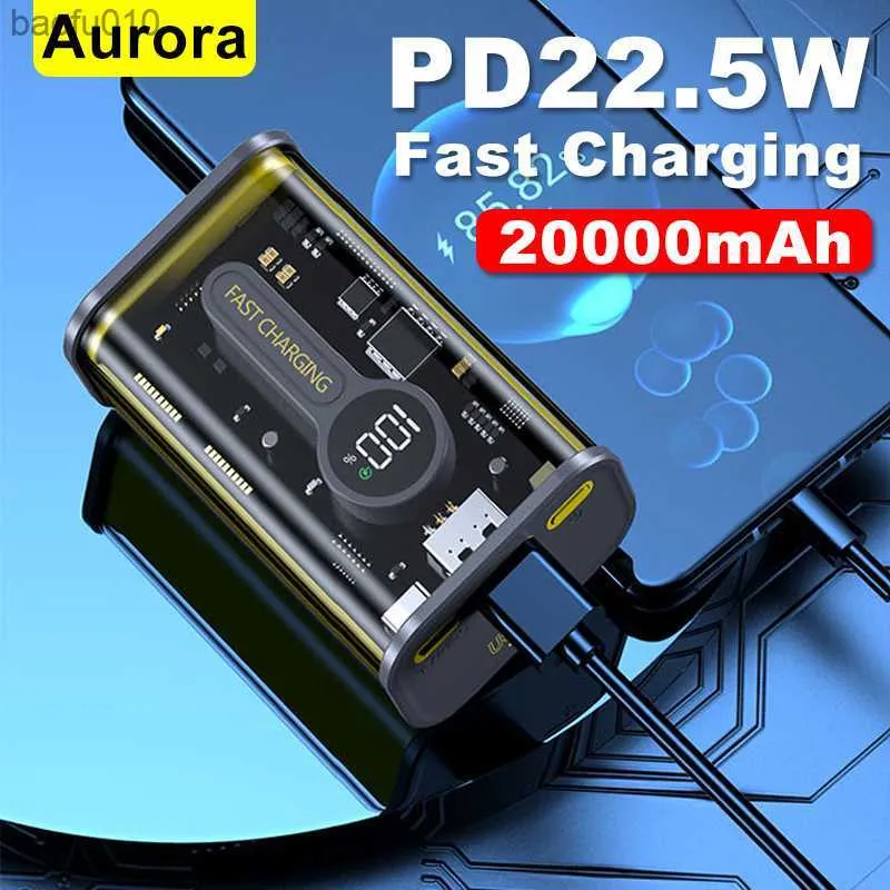 PD22.5W przezroczysty 20000mAh Power Bank szybkie ładowanie baterii zewnętrznej dla iPhone Huawei Xiaomi Smartphone Tablet dla Cyberpunk L230712