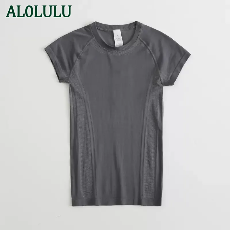 AL0LULU ヨガ服半袖女性の速乾性タイトフィットピラティス服スポーツランニング Tシャツフィットネストップ