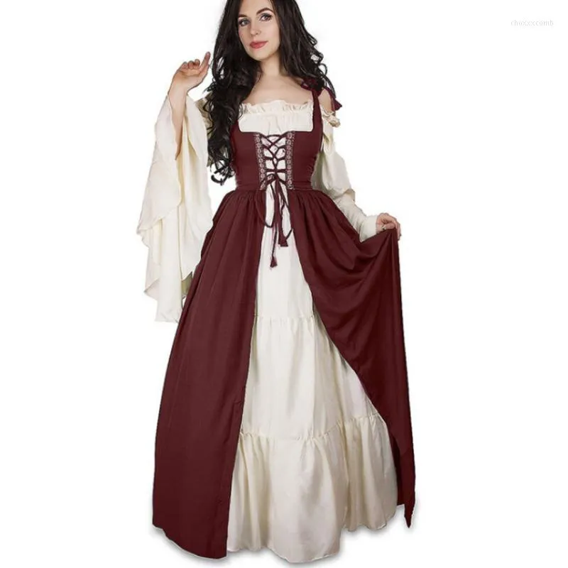 فساتين غير رسمية لباس صيفي فستان خمر خرق مربع الرقبة كوس في العصور الوسطى