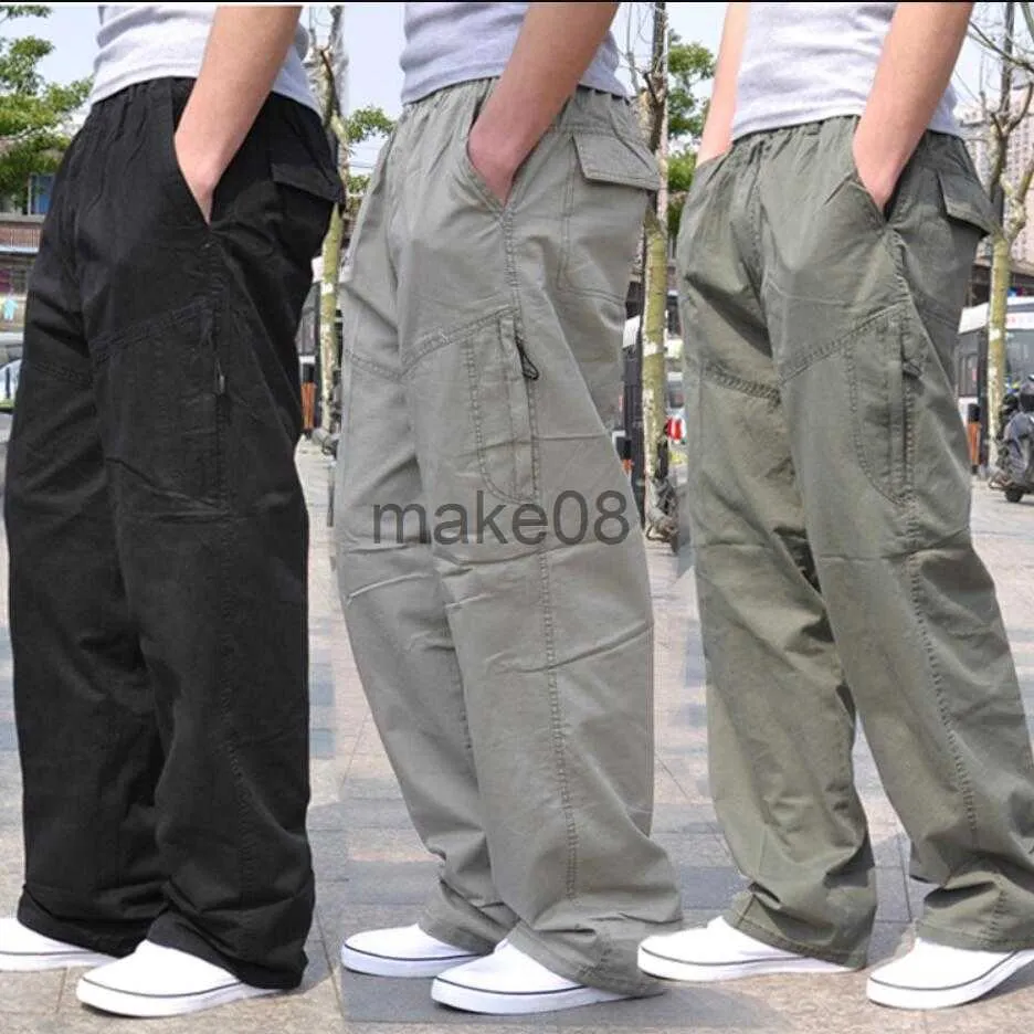 Men's Pants spring Men cargo cotton pants pocket large size big 8XL 10XL 9XL 140KG loose out door casual safari style pants black 46 48 50 J230712