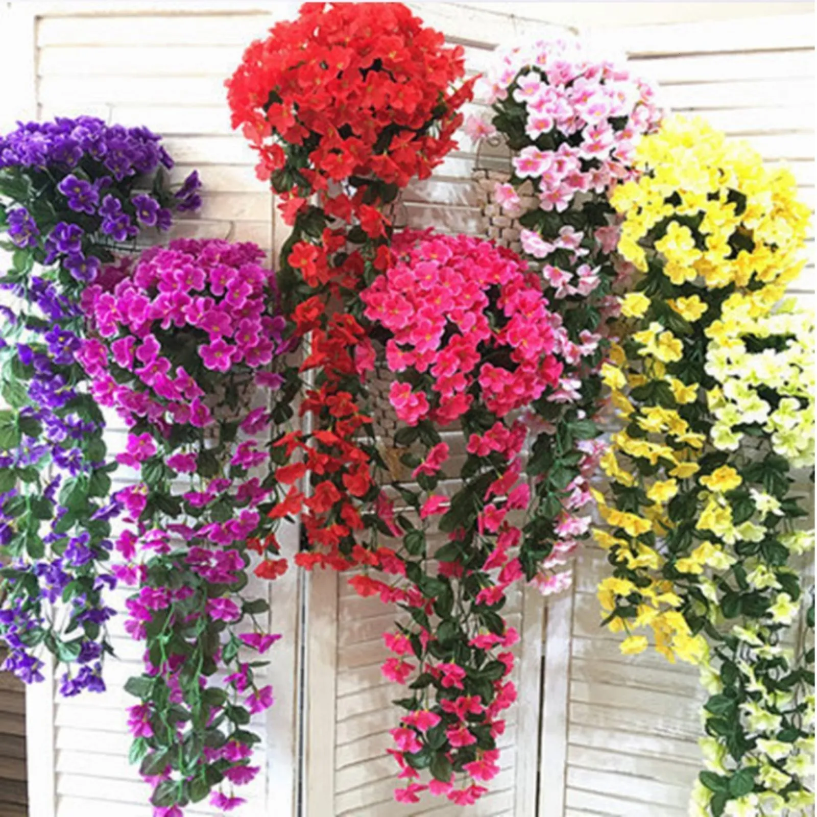 Dried Flowers Violet Artificial Flower Wall Hanging Basket Party Decoration Simulation Wedding Christmas Garden 230711