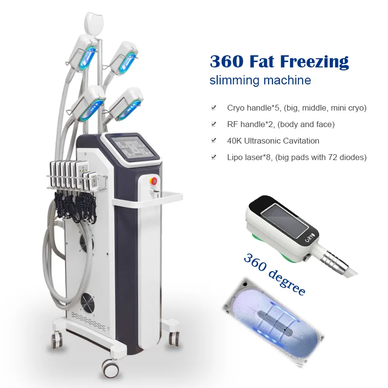 5 Handles Cryolipolysis Slimming Freezing Fat Machine Lipo Laser Cavitation RF Cell Loss 360 Cryo Vacuum Butt Lifting CE Approve