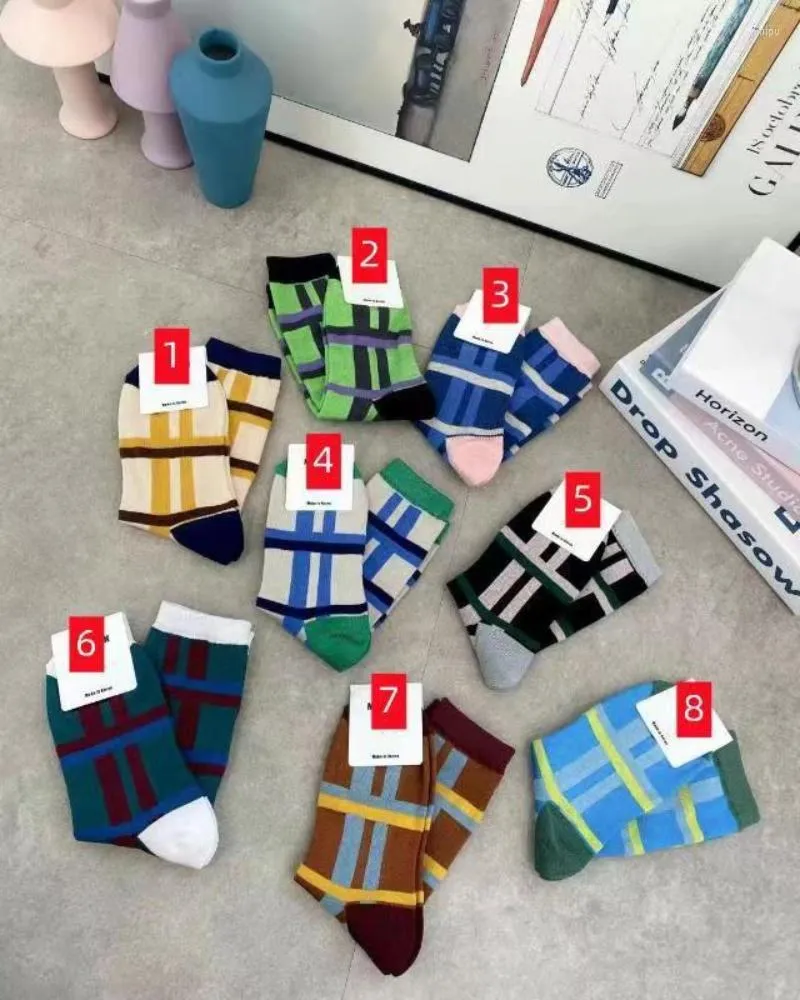 Damstrumpor Randig Rutstrumpa För Kvinna Besättning Vuxen Kawaii Dammode Sox Sporting Bomull Höst Vinter Kvinna Trendiga Calcetines