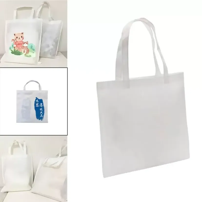 Blanc Sublimation Non Tissé Tissu Sac À Provisions Chaleur Presse Imprimable Personnalisé Épicerie Sac Fourre-Tout avec Poignées pour DIY Décoration FY3836 sxaug11