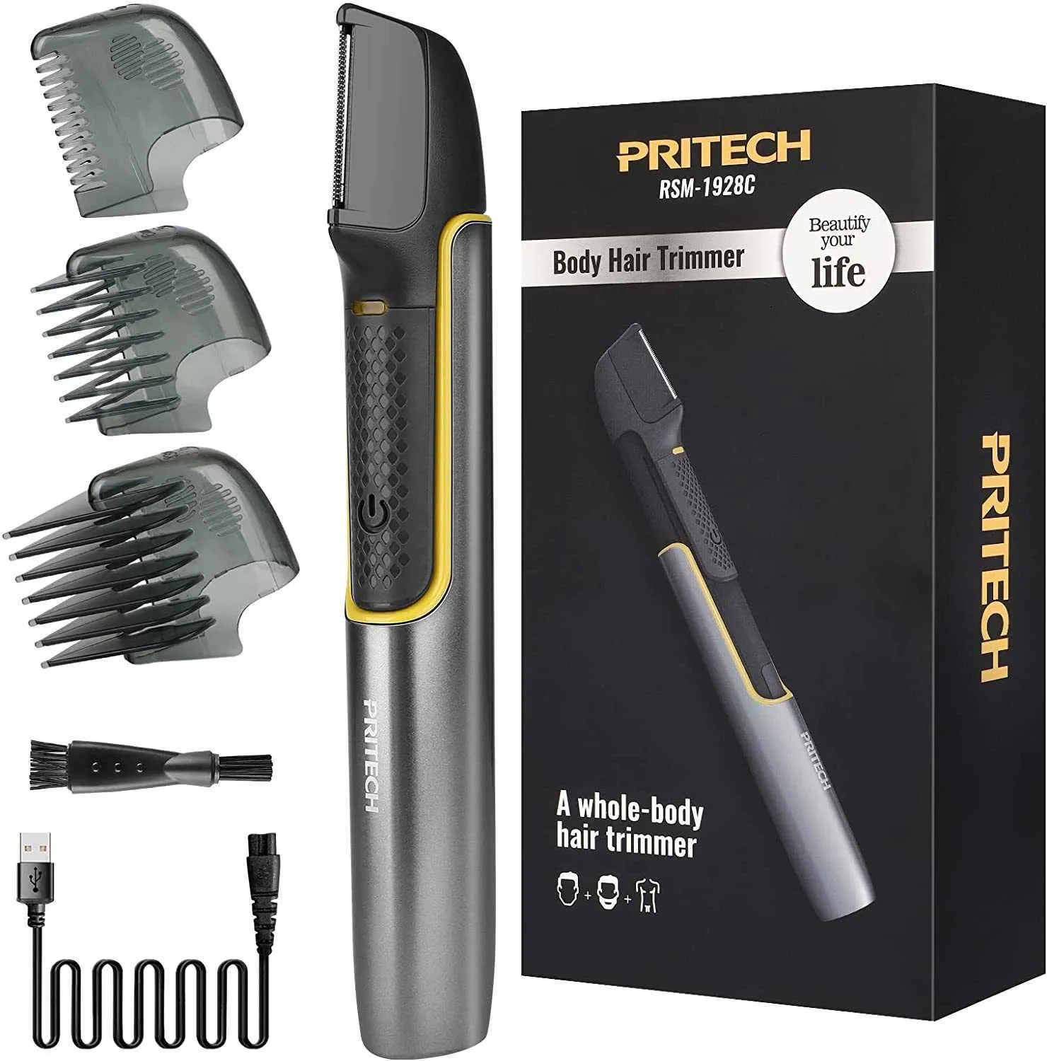 Aparador de cabelo Pritech Máquina de cortar cabelo elétrica Virilha Aparador de corpo Biquíni Depilador recarregável Pubic Back Body Shaver Navalha para homens e mulheres