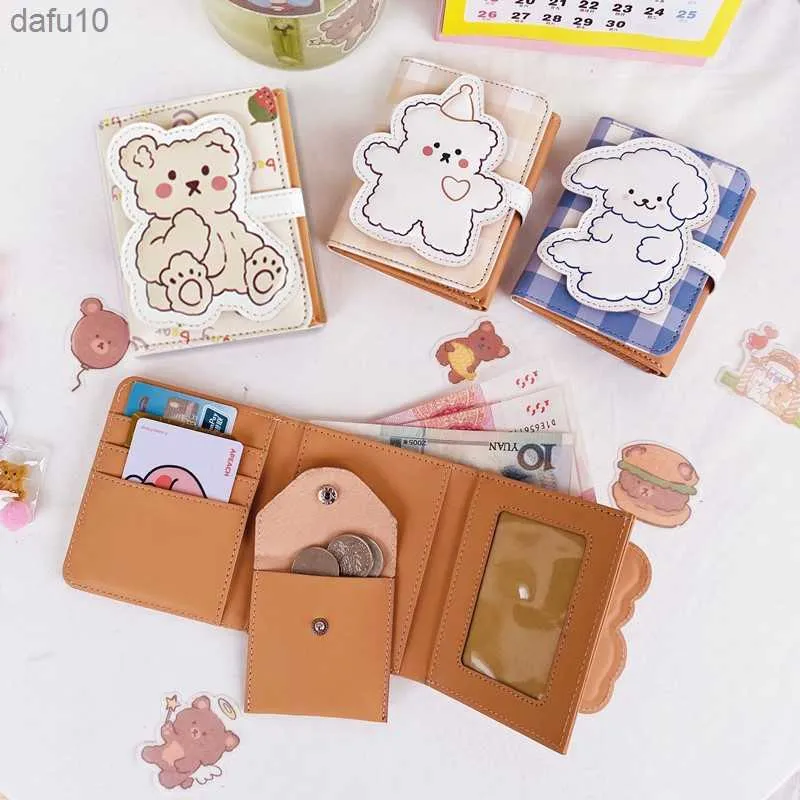 Bolsa Feminina Bolsa Feminina Impressão Desenhos Animados Zíper Couro Carteira Pequena Estilo Coreano Hasp Dobrável Moedas Bolsos Presente para Meninas Kawaii L230704