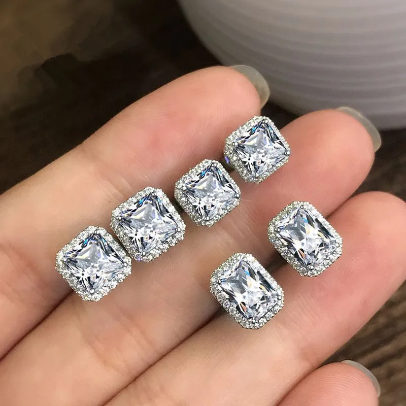 أخضر Zirconia Zirconia Stud أقراط للنساء حفلة زفاف نبيلة حلق عيد ميلاد لطيف هدية سيدة المجوهرات