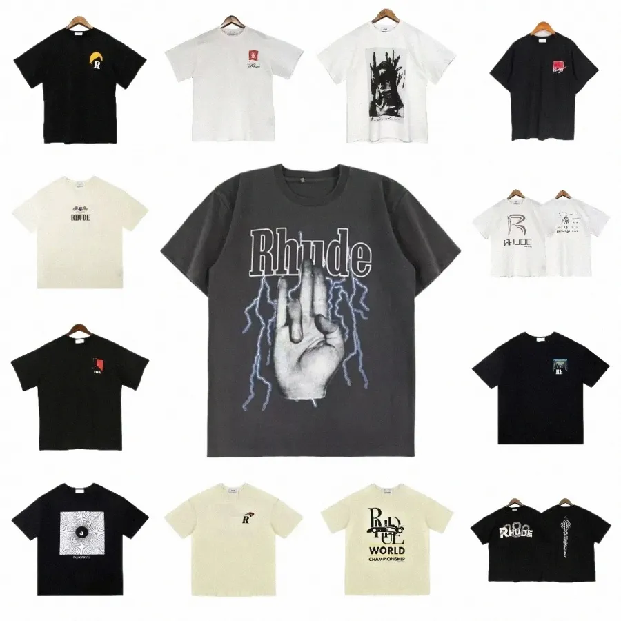 新しいスタイル Rhude Tシャツデザイナーメンズ tシャツ潮プリント Tシャツ男性女性ラウンドネック半袖 Tシャツカジュアルルーズファッションハイストリートヒップホップスタイラス 05md #