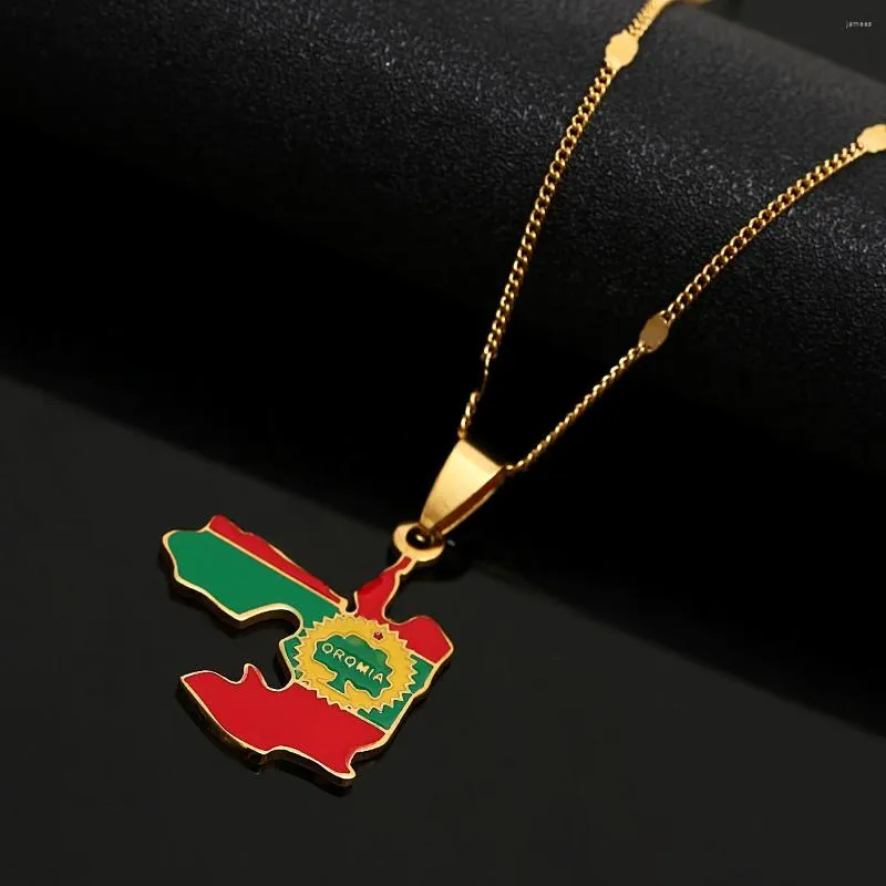 Pendant Necklaces Gold Color Enamel Colorful Ethiopia Oromia Maps Oromo Flag  For Women Men Jewelry Gift From Jamees, $2.85