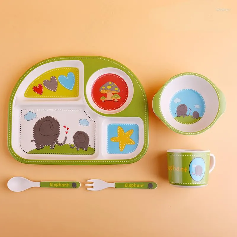 Flatware Sets Creative Bamboo Textile Children's Tableware Set Five Piece Kindergarten Cartoon Bowl Divided Plate