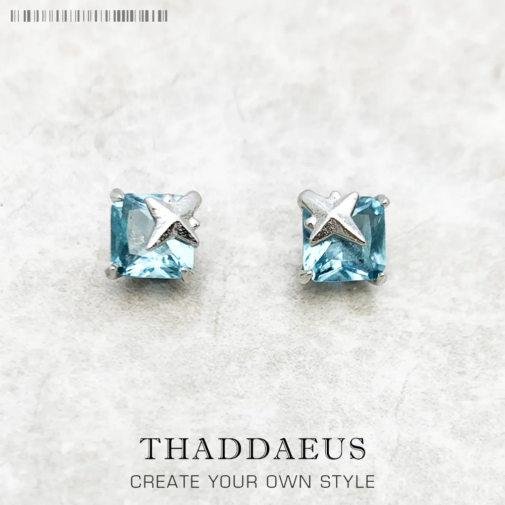 Stud Ear Studs Aquamarine Mavi Taş, Yıldız Avrupa ile Zarif Fine Women için Yahudi 925 Sterling Gümüş 230711