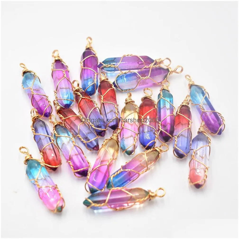 Charms Fashion Crystal Colorfl Pillar Handmade Copper Wire Pendant For Jewelry Pendants Making Drop Delivery Findings Components Dh985