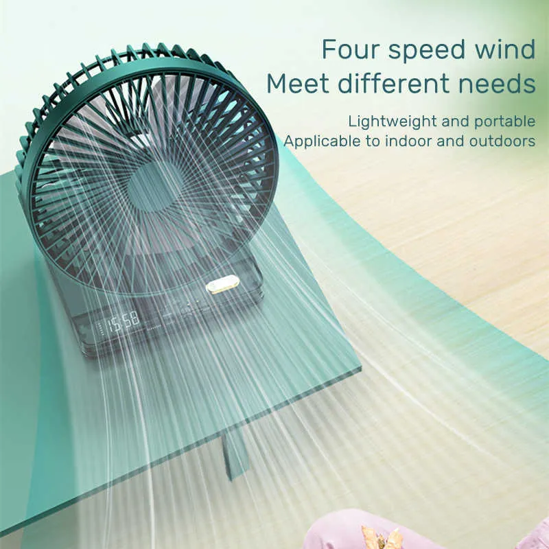 Electric Fans Cameras Electric Desktop Cooling Fan Auto Rotary Home Air Circulators 3600mAh USB Rechargeable Ventilation Table Fan with Clock Display