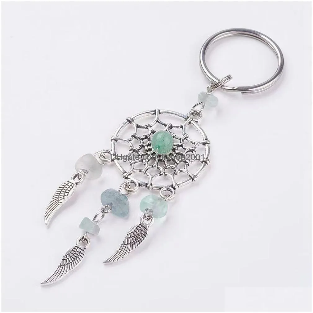 Key Rings Bohemian Natural Stone Beads Dreamcatcher Keychain Women Men Boho Indians Wing Charms Chain On Bag Trinket Party Luck Gift Dht3E