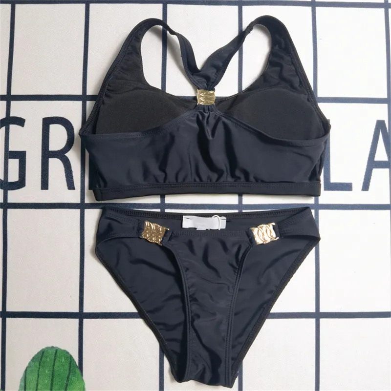 Hot Bikini Set Spring Beach Vacation Swimsuit Two-piece Summer Metal Connection With Pads Vest Bikini Split Bathing Suits