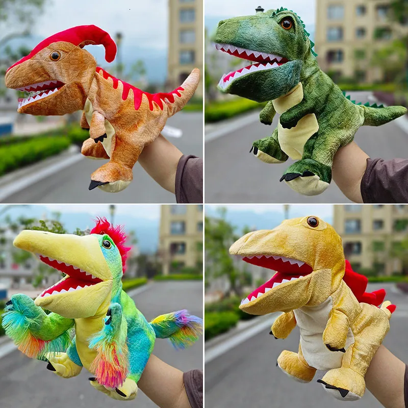 Boîte aveugle Marionnettes faites à la main remplies de marionnette à doigt de dinosaure en peluche Histoire racontant une marionnette Poupée animale Tyrannosaurus Rex Jouet éducatif pour enfants 230711