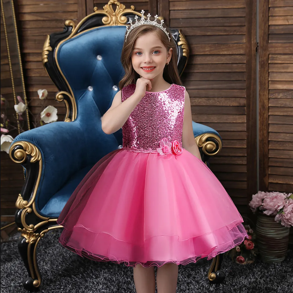 Girl's Knee-Length Birthday Party Dress for 7-Year-Old with Sequined Floral A-Line Design from Dhgate Girl's Dresses