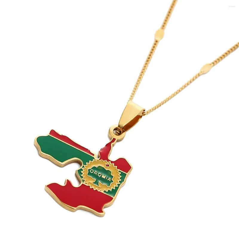 Colares com pingente cor de ouro esmalte colorido Etiópia Oromia mapas Oromo bandeira para mulheres homens joias presente