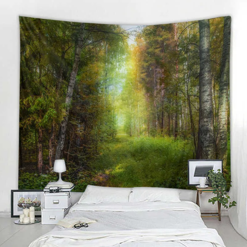 Tapisseries tapisserie Art décoration murale beau soleil forêt tapisserie Nature paysage bois tenture murale