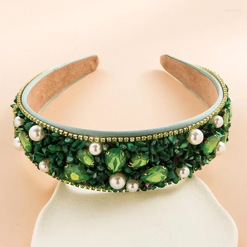 Hårklämmor Bohemia Glittrande Grön Kristallsten Hårband Strasspärlor Pannband för kvinnor Bröllopstillbehör