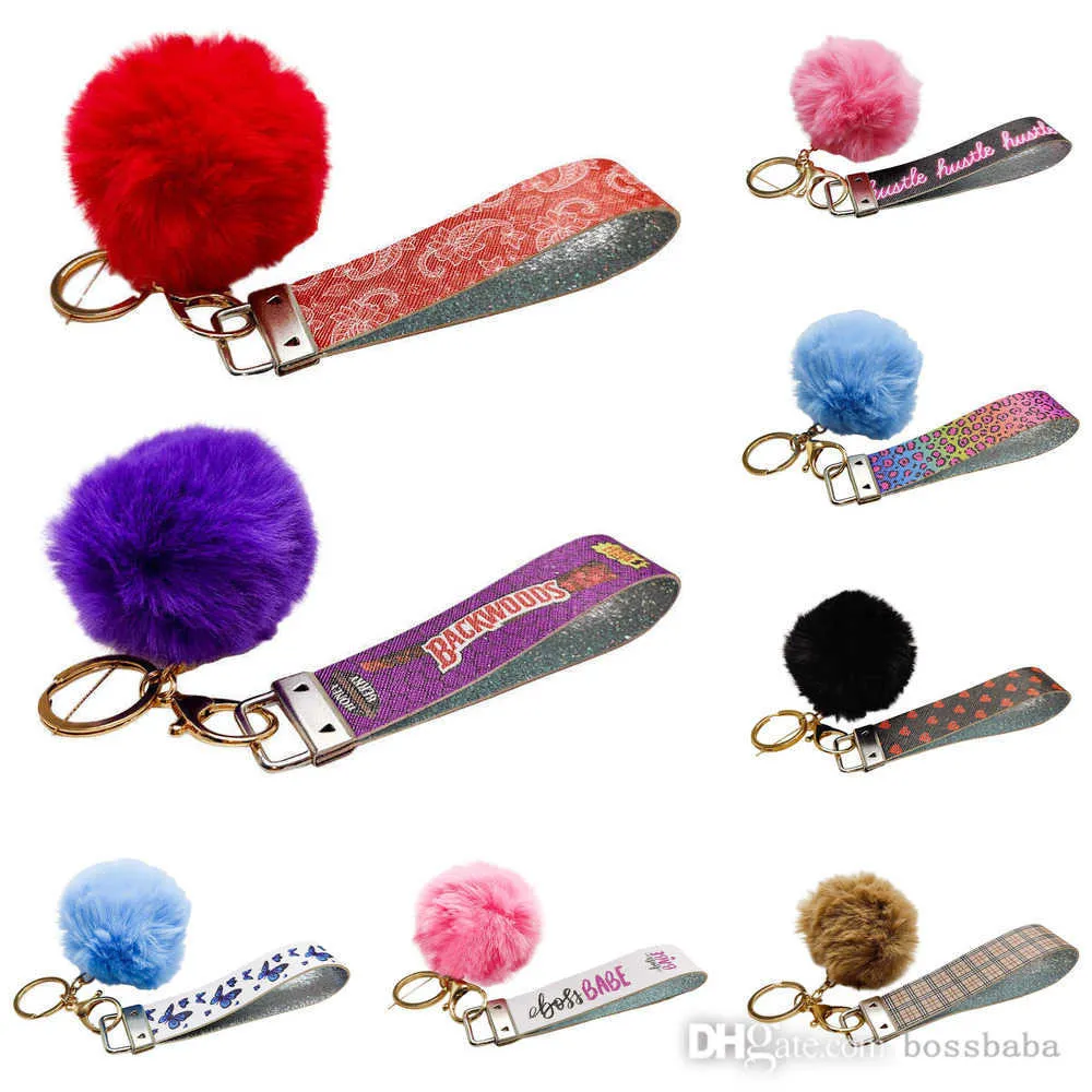 Design Car Keychain Favor Flower Bag Pompom Jewelry Keyring Holder For Men Gift Fashion PU Leather Animal Key Chain Accessories