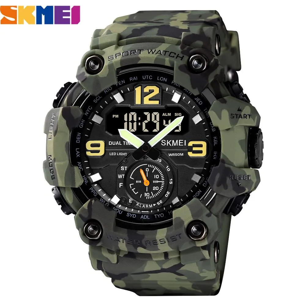 SKMEI 1637 Outdoor Military Männer Uhr Camouflage PU Wasserdichte Armbanduhren Casual Sport Stil Digital Uhr 1019 montre homme