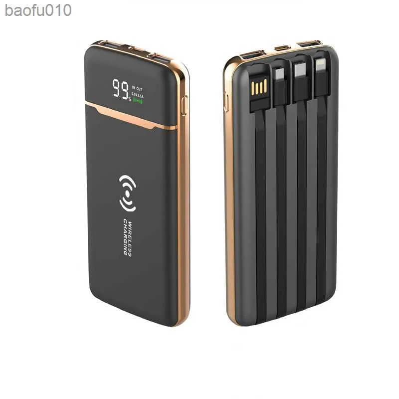 20000 mAh Power Bank Tragbares kabelloses Qi-Ladegerät Powerbank mit integriertem Kabel für iPhone 14 13 12 11 Samsung Huawei Xiaomi Poverbank L230712