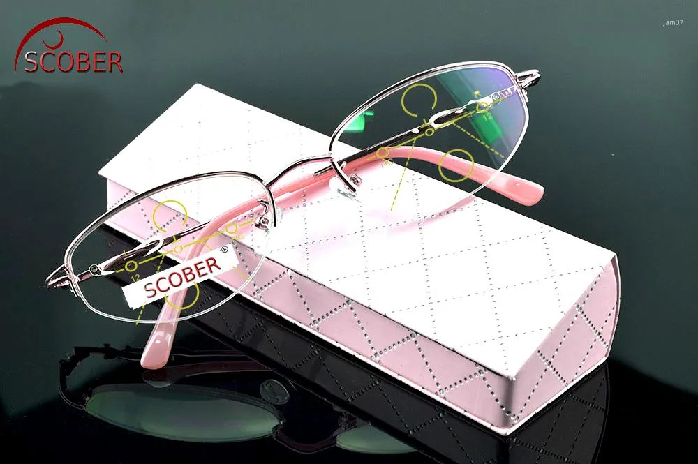 Sunglasses Progressive Multifocal Reading Glasses Design Half-rim Fashion Pink Office Lady See Near And Far TOP 0 ADD 1 To 4