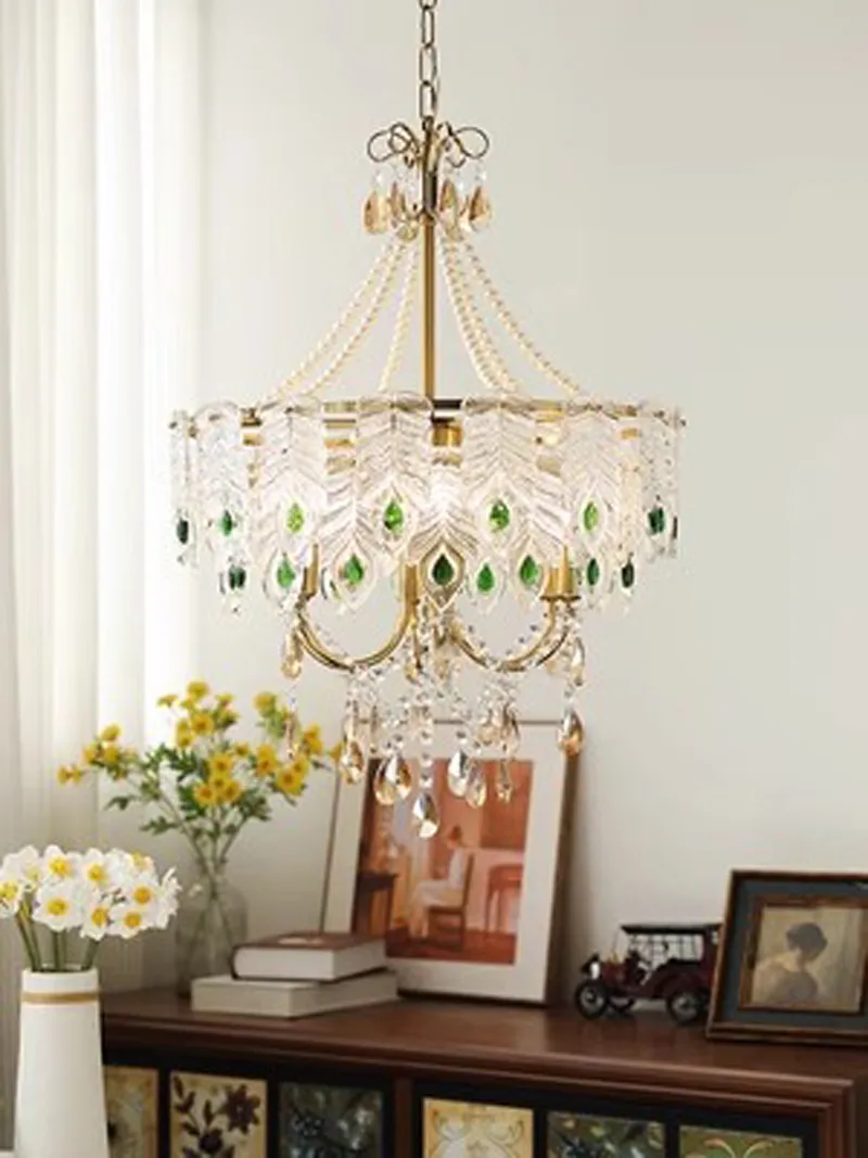 Luxury Green Crystal Foyer Pendant Light For French
