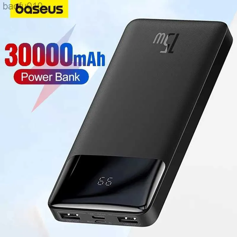 Baseus Güç Bankası Taşınabilir Şarj Cihazı 30000mAH Harici Pil PD 15W Hızlı Şarj Paketi Telefon için Powerbank Xiaomi Mi Poverbank L230712