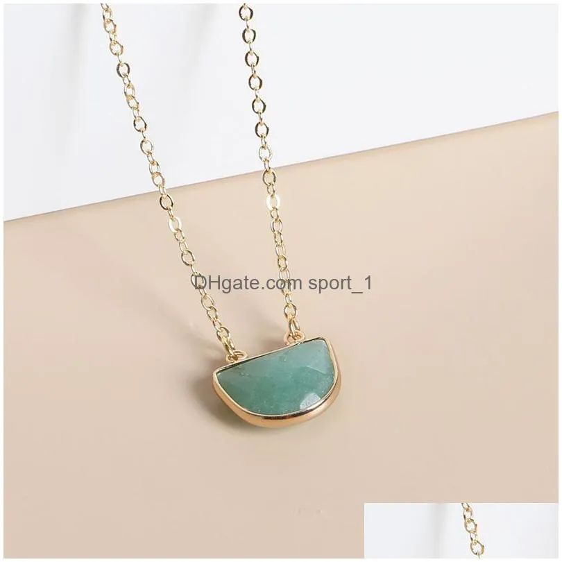 Pendant Necklaces Creative Natural Stone Necklace Facted Shape Lapis Lazi Pink Crystal High Grade Jewelry Drop Delivery Pendants Dhfdr