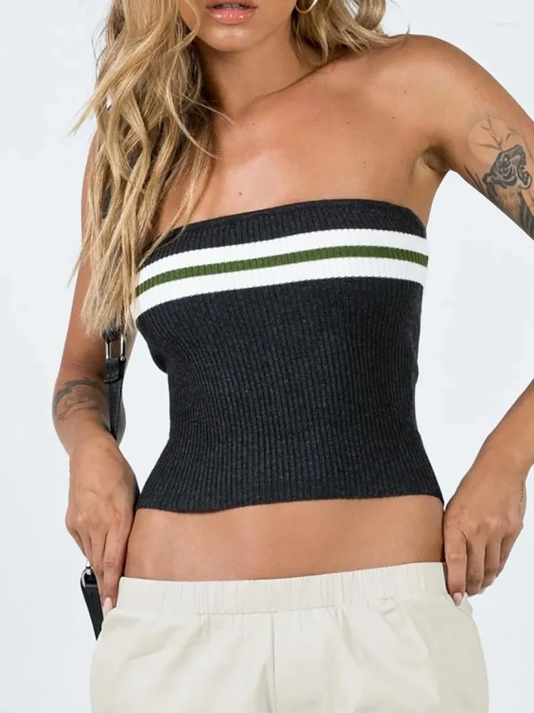 Regatas femininas Moda feminina Crop tops Sexy menina enrolada no peito malha sem alças top colete listrado casual fino roupas femininas streetwear