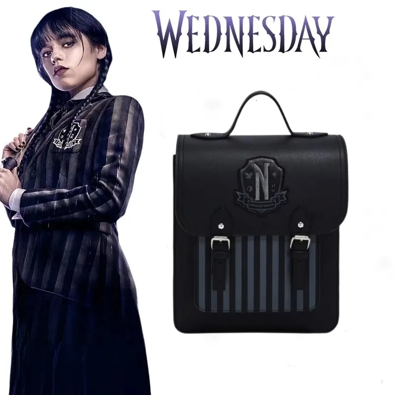 Schooltassen Woensdag Cosplay Rugzak Student Retro Handtassen Addams College Bag Gothic Party Rollenspel Accessoires 230711