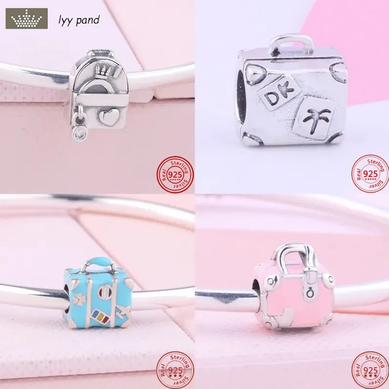 925 silver beads charms fit pandora charm Bracelet Suitcases Handbags Backpacks Shopping Bags charm set