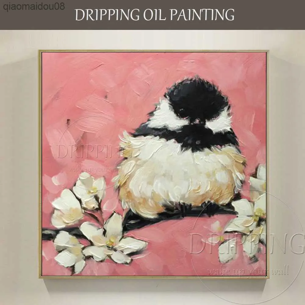 Spedizione gratuita dipinta a mano di alta qualità su tela pittura a olio uccello impressionista mini uccello Luisa o L230704