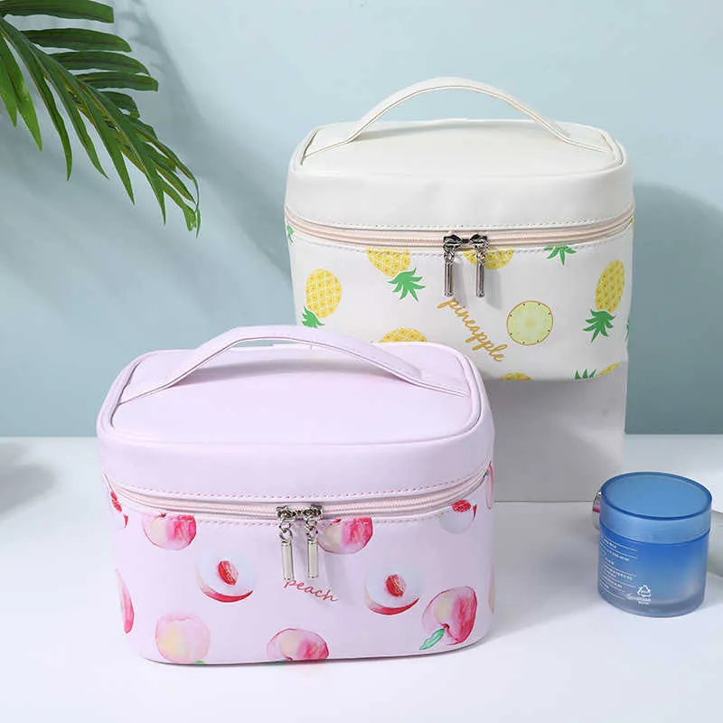 Astucci per cosmetici da donna Astucci per la stampa di frutta e generosa borsa per il trucco impermeabile in PU per viaggiare Borsa per il lavaggio portatile Grande capacità di archiviazione 230704