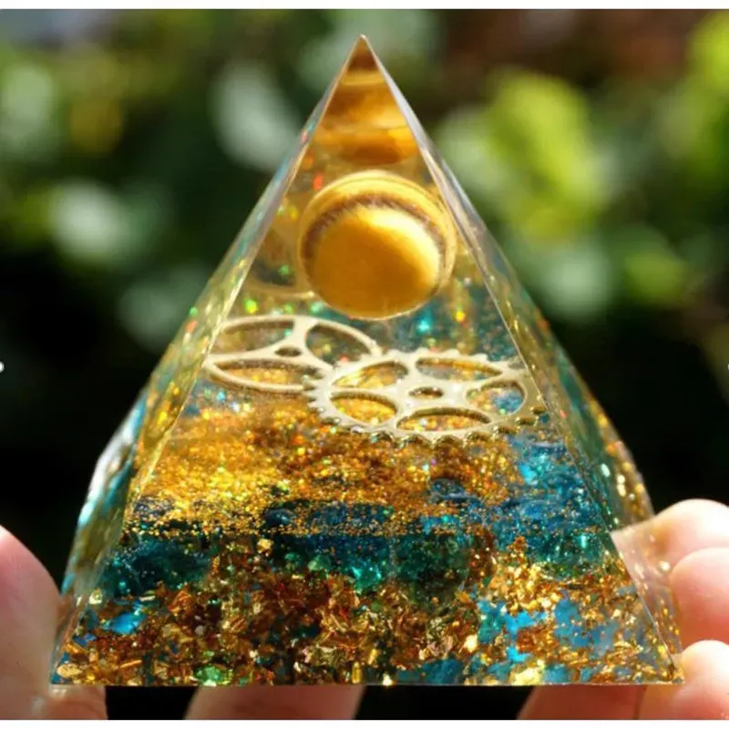 Home Decor Art Crafts Energy Generator Orgone Pyramid Amethyst Peridot Healing Natural Crystal Reiki Chakra Generator Orgonite Pyramid Meditation Tool