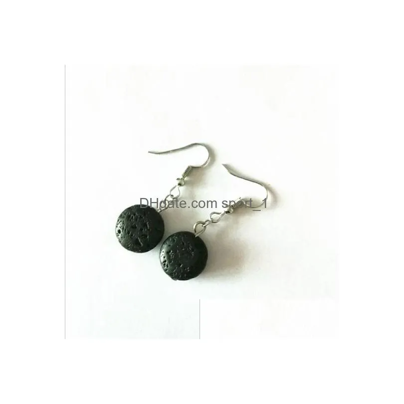 round black lava stone earrings necklace diy aromatherapy oil diffuser dangle earings jewelry women