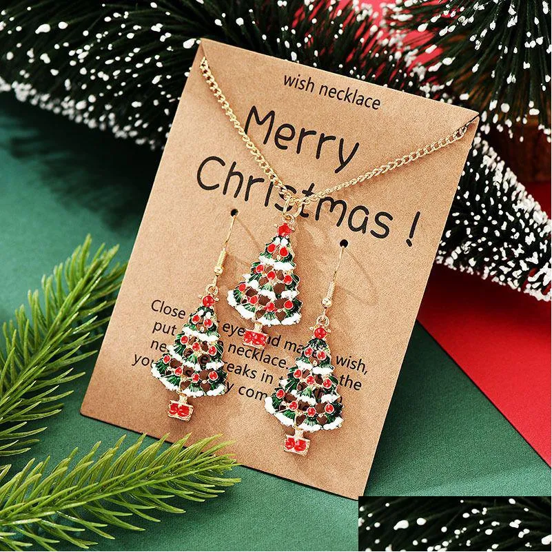 Pendant Necklaces Drip Colorf Christmas Tree Earrings Necklace Jewelry Set Women Girl Gift Drop Delivery Pendants Dhskr